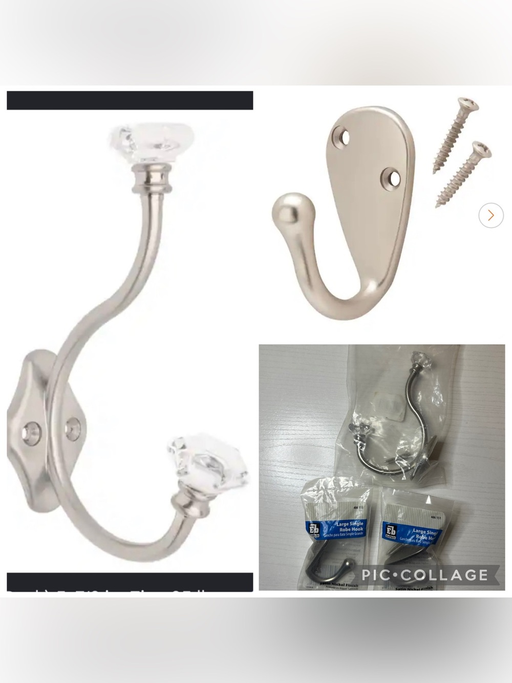Hardware J-Hook Robe/Towel Hook 2 Single 1 Double Hook NIB Unopened